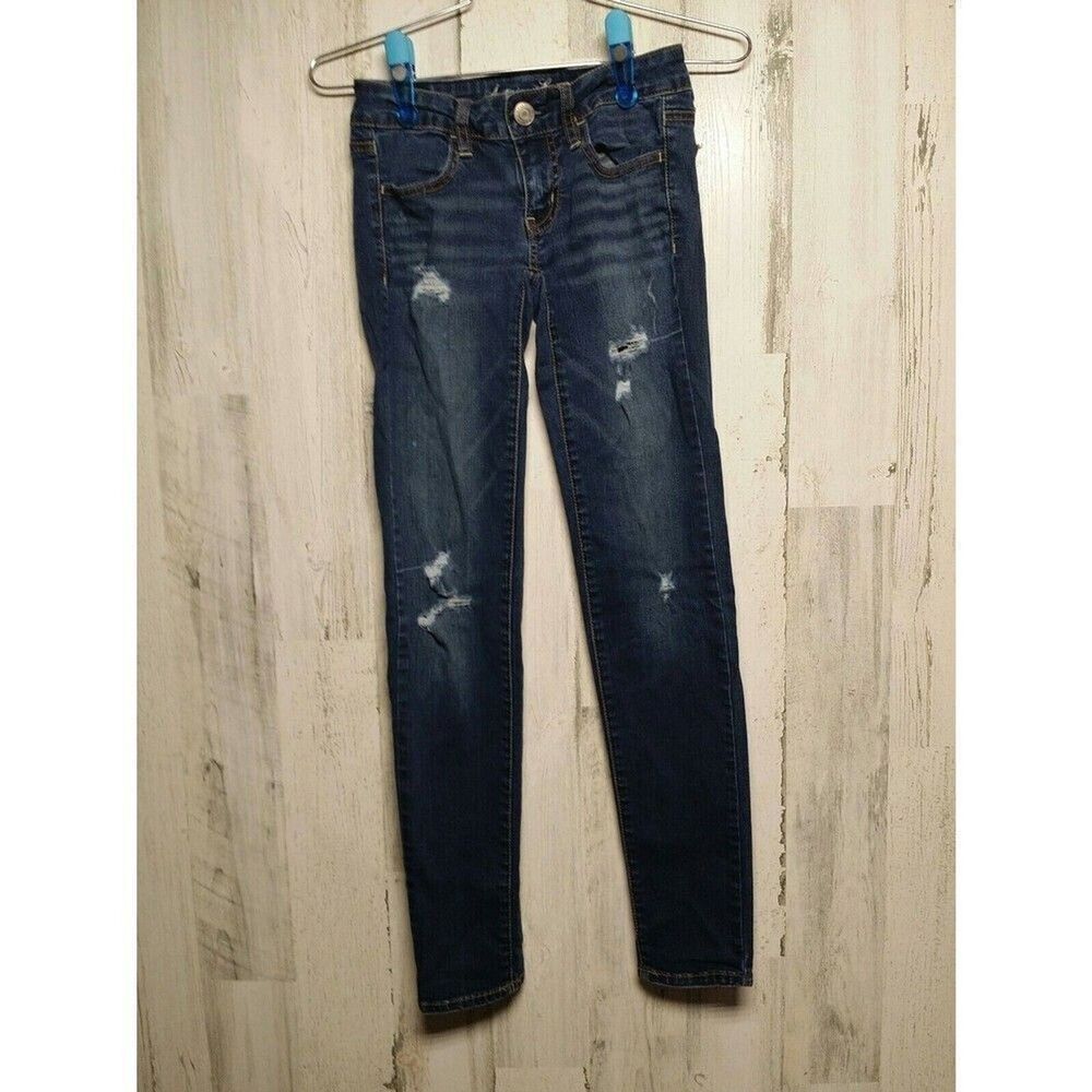 American Eagle Women's 00R Distressed Skinny Super Stretch Denim Jeggings